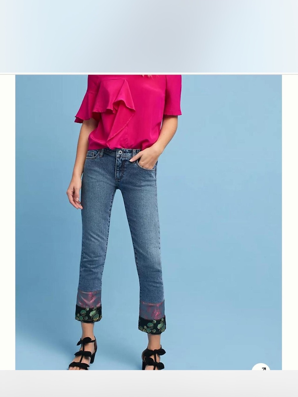 Pilcro and the LetterWomen’s Embellished satin  Cuffed Crop Jeans - Pink Accent